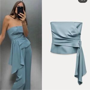 NWT Zara Bloggers Favorite Draped Bustier Elegant Strapless Zip Top